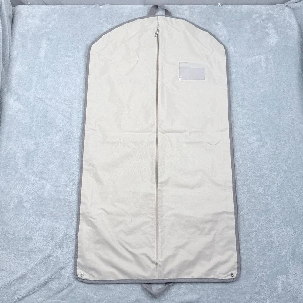 Brioni Garment Bag Cream Grey Logo Hanging Folding Suit Carrier Travel Cover 073